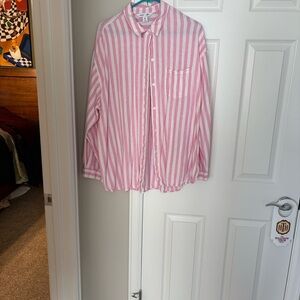 Old Navy Pink and White Striped Women's Button Down Shirt